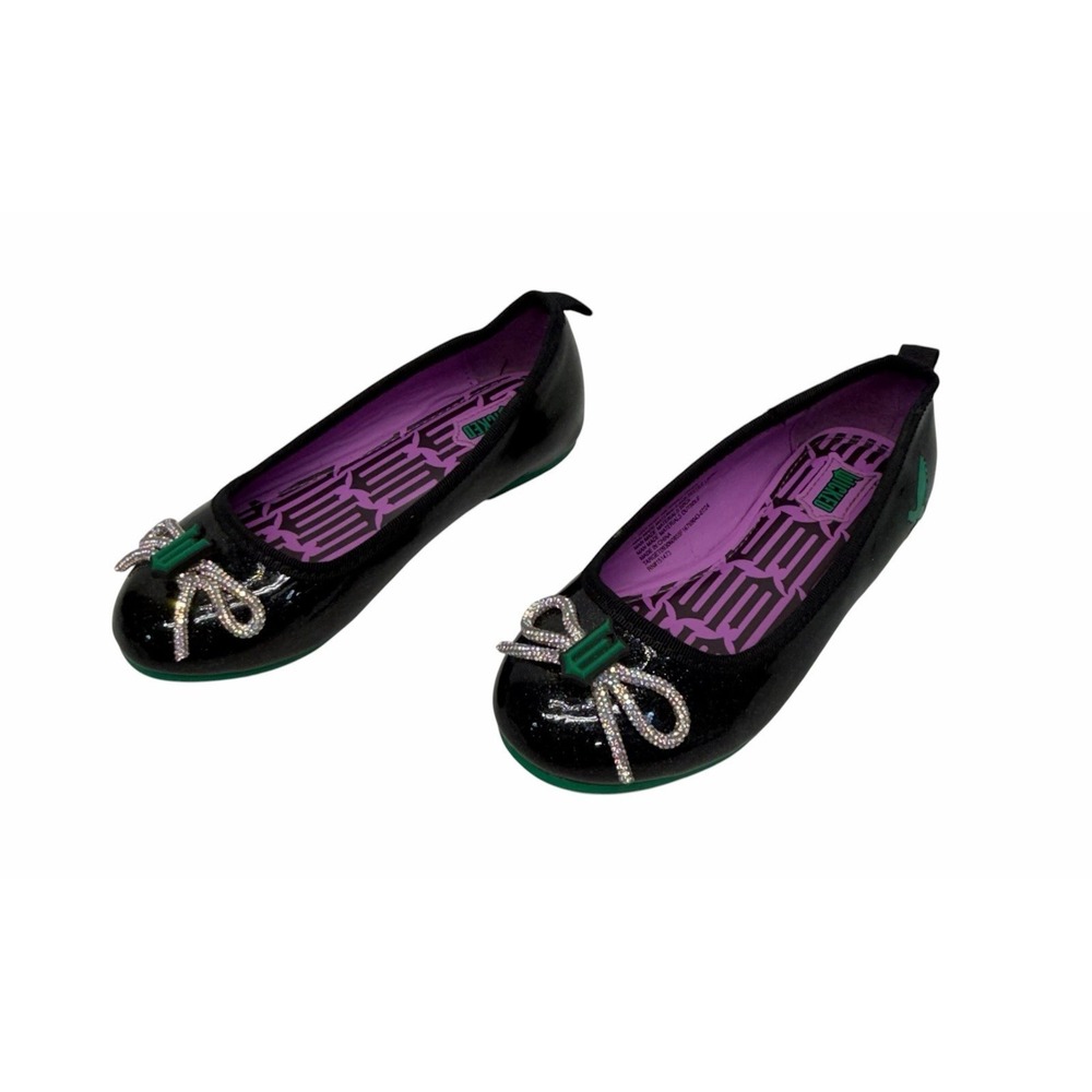 Wicked Flat Shoes Kids Size 11 Monkey Logo Rhinestone Bow Black Purple Green